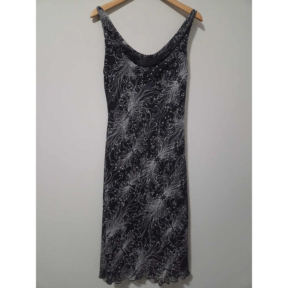 Hotkiss Womens Black White Abstract Print Cowl Neck Midi Dress B604S Size M NWT‎